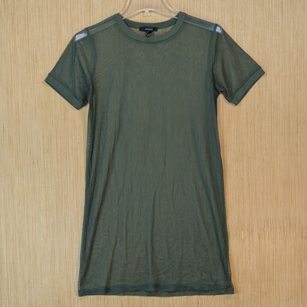 Forever 21 Sheer Tunic Dress Women's Small Mini Olive Green Mesh Rave Festival